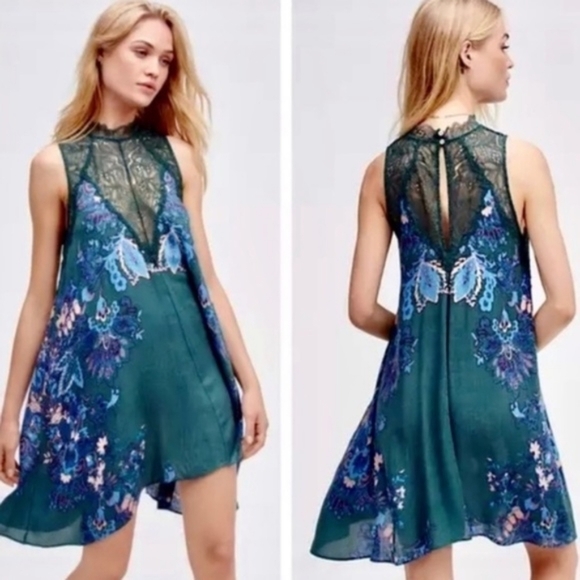 Elegant Green Lace Floral Dress - Picture 1 of 8